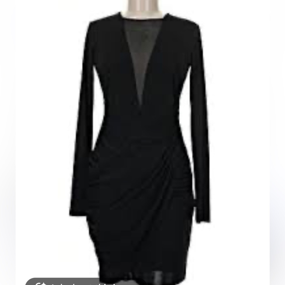 Bailey 44 Black Long-Sleeve Twist-Drape Midi Dress